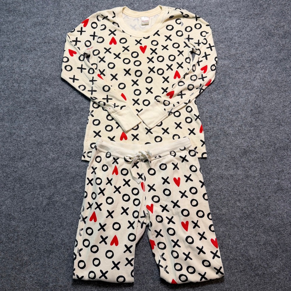 HANNA ANDERSSON Kids Organic Cotton XOXO Heart Pajama Set Cream Red Black Small